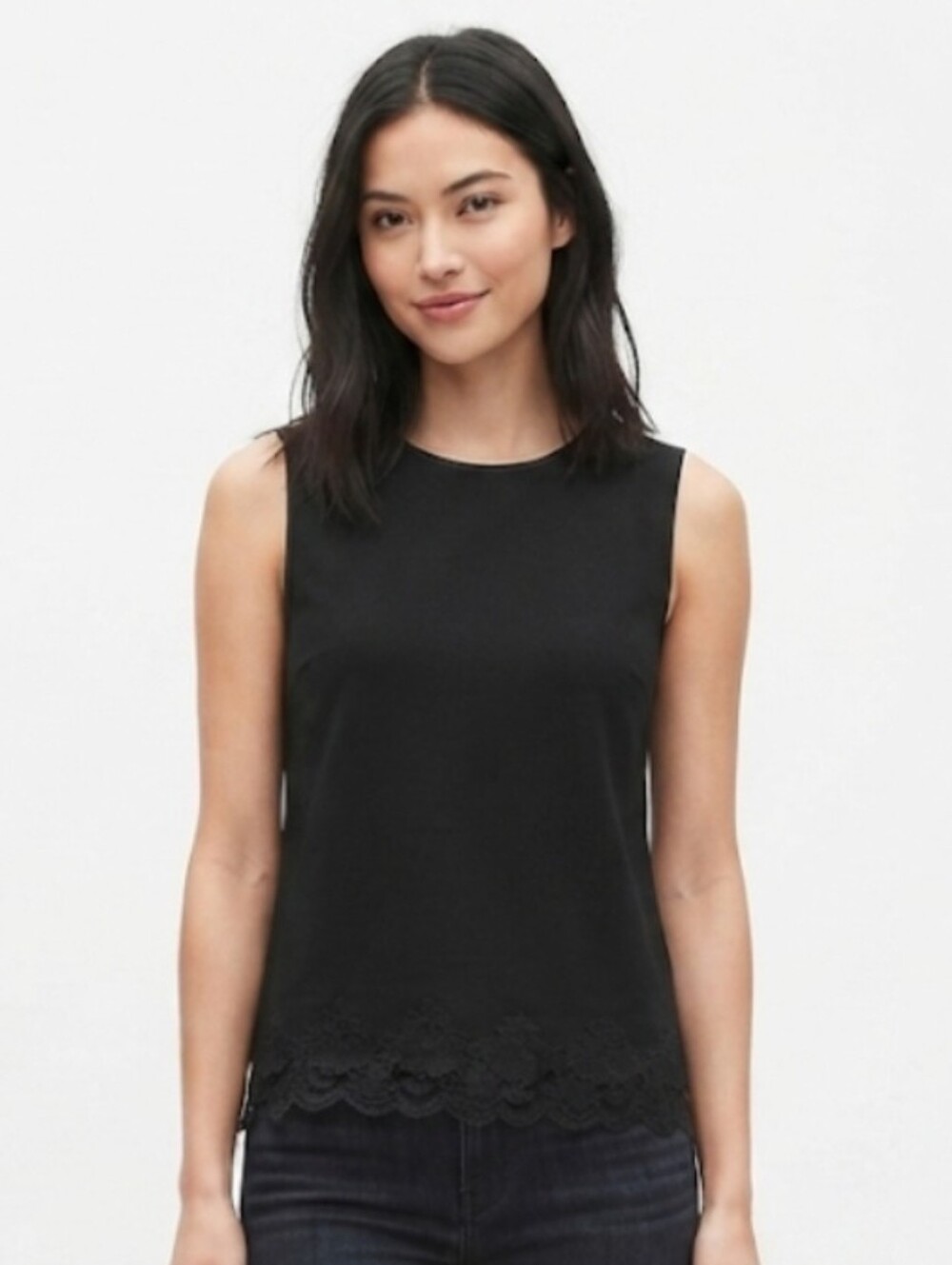 Theory Black Sleeveless Lace-Hem Tank Size